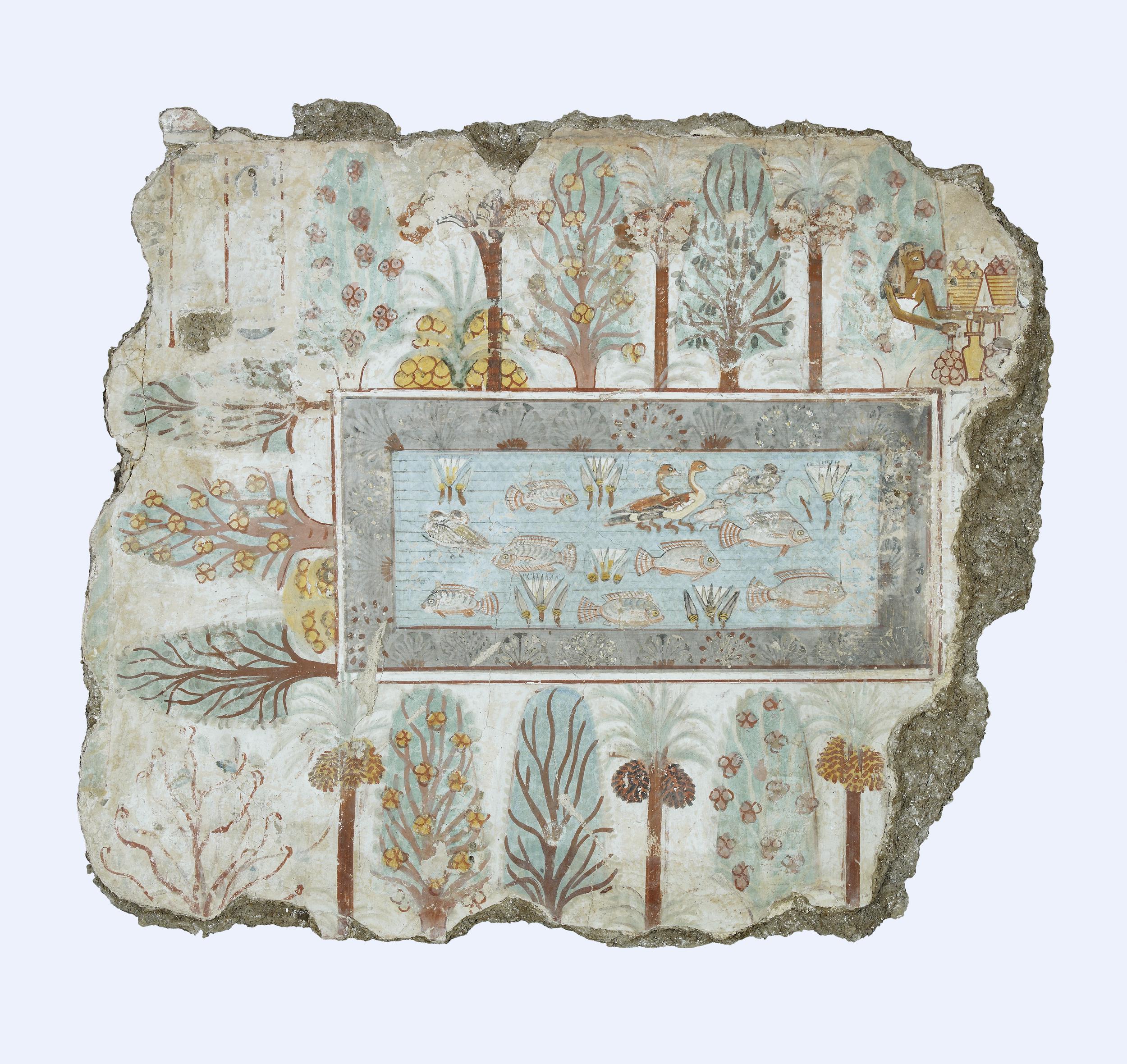 Tomb of Nebamun garden scene with pool and fruit trees